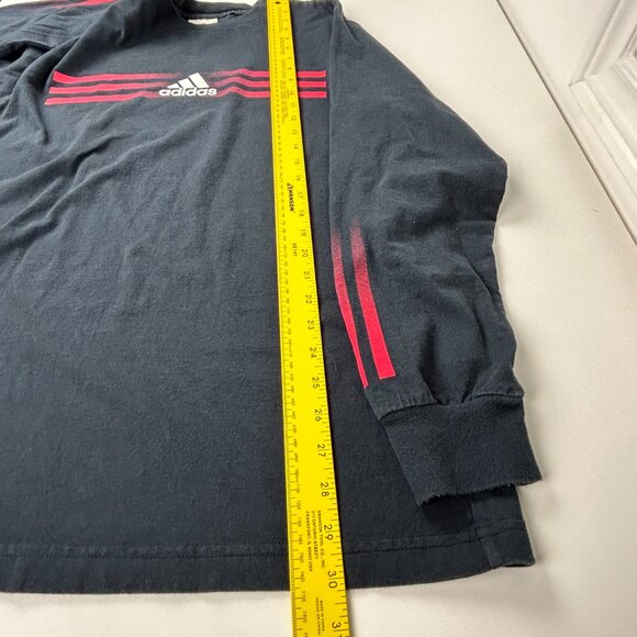 Adidas Shirt Youth L Black Three‎ Stripes Graphic Y2K Long Sleeve Boys Pullover - Picture 6 of 10